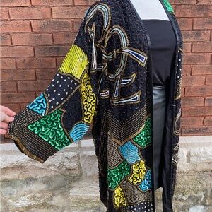 VTG G-Unit Colorful Sequin Beaded Kimono Cardigan Silk Women’s 1X